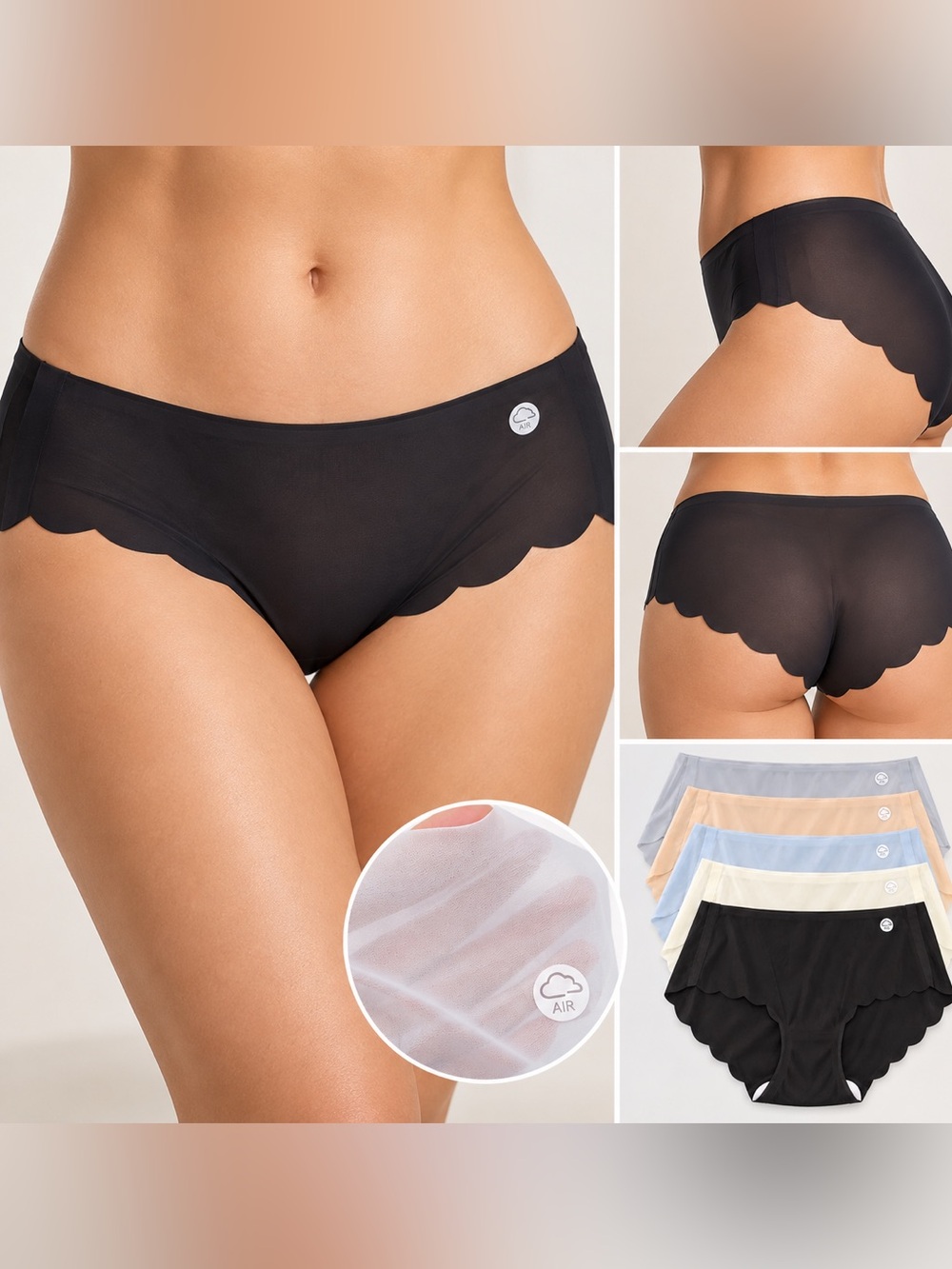 🛑 6/$25 5 Pack Air Lightweight Scalloped Briefs, size M